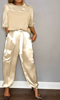 Tara - Modisches Satin-Outfit-Set – Aprikose