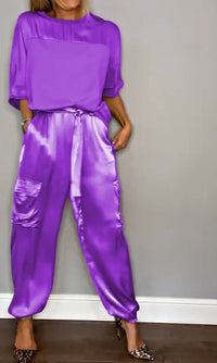 Tara - Modisches Satin-Outfit-Set – Lilla