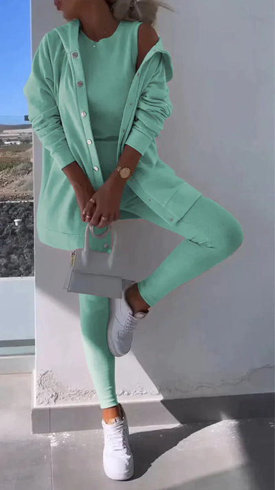 Heidi-Mode | Dreiteiliges Ensemble Kapuzen-Cardigan Sweatshirt