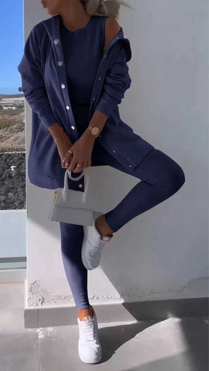 Heidi-Mode | Dreiteiliges Ensemble Kapuzen-Cardigan Sweatshirt