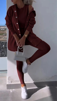 Elise - Elegantes Kapuzenweste Sweatshirt-Set – Burgunderrot