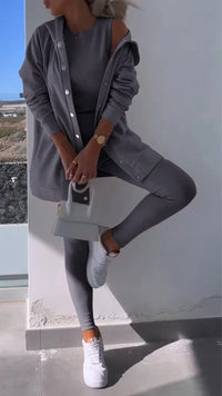 Elise - Elegantes Kapuzenweste Sweatshirt-Set – Grau