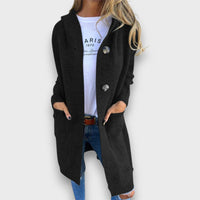 Fara – Strick-Cardigan mit Kapuze & Knopfleiste – Schwarz