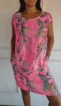 Sammy - Rundhalsausschnitt Bedrucktes Kleid – Rosa