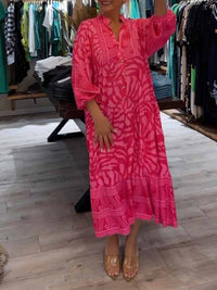 Elyanna - Bedrucktes Kleid Mit V-Ausschnitt – Rosa