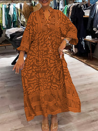 Elka™ - Weites bedrucktes V-Ausschnittkleid für Frauen – Orange