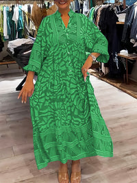 Elyanna - Bedrucktes Kleid Mit V-Ausschnitt – Grün