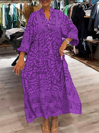 Elka™ - Weites bedrucktes V-Ausschnittkleid für Frauen – Lila