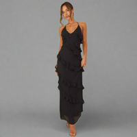 Sieglinde | Maxikleid in Zitrone aus luftiger Premium-Viskose – Schwarz
