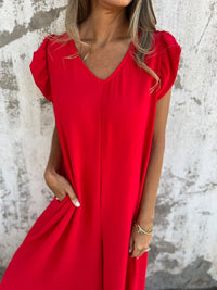 Corrina™ | Eleganter Overall mit V-Ausschnitt – Rot
