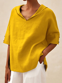 Heidi-Mode | V-Ausschnitt Casual Leinenhemd – Gelb