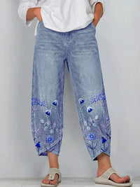 Giada - Bedruckte Relaxed-Fit-Jeans – Blau