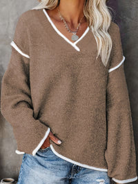 Ginny – Lässiger Pullover Mit Langen Ärmeln Und V-Ausschnitt – Braun