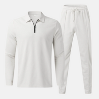 Zweiteiler für Herren - Leichtes Poloshirt mit Sommer-Jogger für die warme Jahreszeit – Weiß