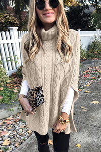 Lasilira | Khaki Cape-Pullover mit Hohem Kragen – Beige
