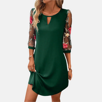 Sommerkleid - Elegantes Midi Cocktailkleid mit Blumenärmel – Grün