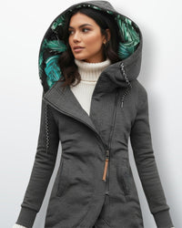 Winddichte Winterjacke für Damen mit verlängertem Rücken – Grau