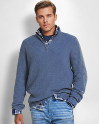 Edler Herrenpullover mit Halbzipp – Blau