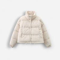 Puffer Winterjacke aus Cord für Damen mit hohem Kragen – Weiß