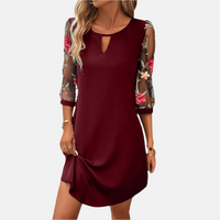 Sommerkleid - Elegantes Midi Cocktailkleid mit Blumenärmel – Rot