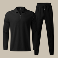 Zweiteiler für Herren - Leichtes Poloshirt mit Sommer-Jogger für die warme Jahreszeit – Schwarz