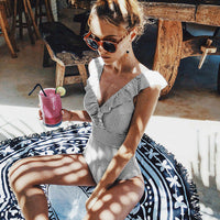 Joy | Buntes Spitzen-V-Ausschnitt Bikini – Weiß