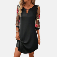 Sommerkleid - Elegantes Midi Cocktailkleid mit Blumenärmel – Schwarz