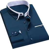 LEAND| Herren Stretch-Hemd mit Langarm – Glatt & Knitterfrei – Navyblau