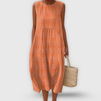 Roos™ | Elegantes ärmelloses Baumwollkleid mit Taschen – Orange