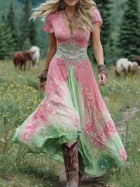 Anna | Maxikleid Damen bunt stilvoll und modisch – Rosa