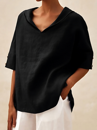 Heidi-Mode | V-Ausschnitt Casual Leinenhemd – Schwarz