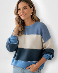 Gestreifter Damenpullover mit lockerer Passform – Blau