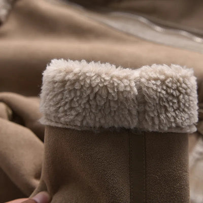 Geneviev | Bequemer Damen-Wintermantel aus Wildleder mit verstellbarem Gürtel und Fleece-Futter