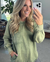BIRGIT - OVERSIZE-PULLOVER IM USED-LOOK – Grün