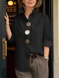 Betty - Damen Oversized Hemd mit Knopfleiste und Kentkragen – Schwarz
