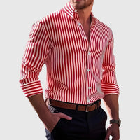 Mariusz | Herren gestreiftes Langarmhemd – Rot