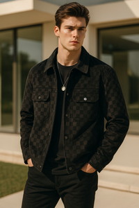 Nico | Checkered Velours-Wildlederjacke – Schwarz