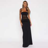 Rina | Lange Spitzenkleid – Schwarz