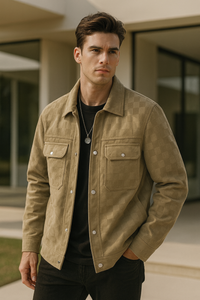 Nico | Checkered Velours-Wildlederjacke – Khaki