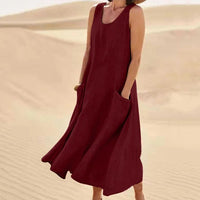 Martha | Elegantes und bequemes Leinenkleid für Frauen – Dunkelrot