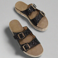 Elfriede | Sandalen aus glänzendem Premiumleder – Schwarz-Silber