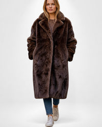 Maxi Mantel aus Kunstfell für Damen – Braun