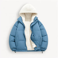 Puffer Winterjacke mit Fleece-Futter und Kapuze für Damen – Blau