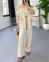 Scarlett -  Zweiteiliges Workwear-Set mit Kordelzug – Beige