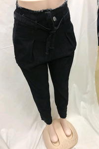Lainey - Hochtaillierte Jeans mit Satinband-Detail – Schwarz
