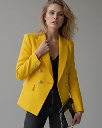 Taillierter eleganter Blazer für Damen mit goldenen Knöpfen – Gelb
