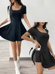 Esther -  Braunes gestricktes kurzes Freizeitkleid – Schwarz