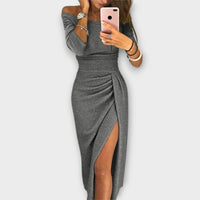 NELLI - ELEGANTES KLEID MIT SCHULTERFREIEM DESIGN – Grün