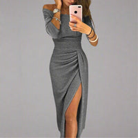 Isabella | Funkelndes Dinnerkleid mit elegantem Hüftschlitz – Grau