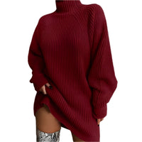 Damen Rollkragenpullover | Übergroß – Weinrot
